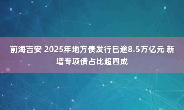 前海吉安 2025年地方债发行已逾8.5万亿元 新增专项债占比超四成